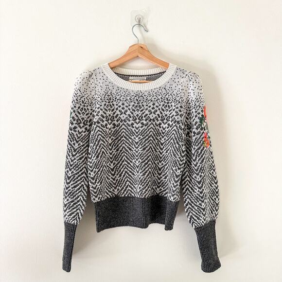 Anthropologie Karolina Herringbone Pattern Crew Neck Pullover Sweater Gray XS - Picture 1 of 10
